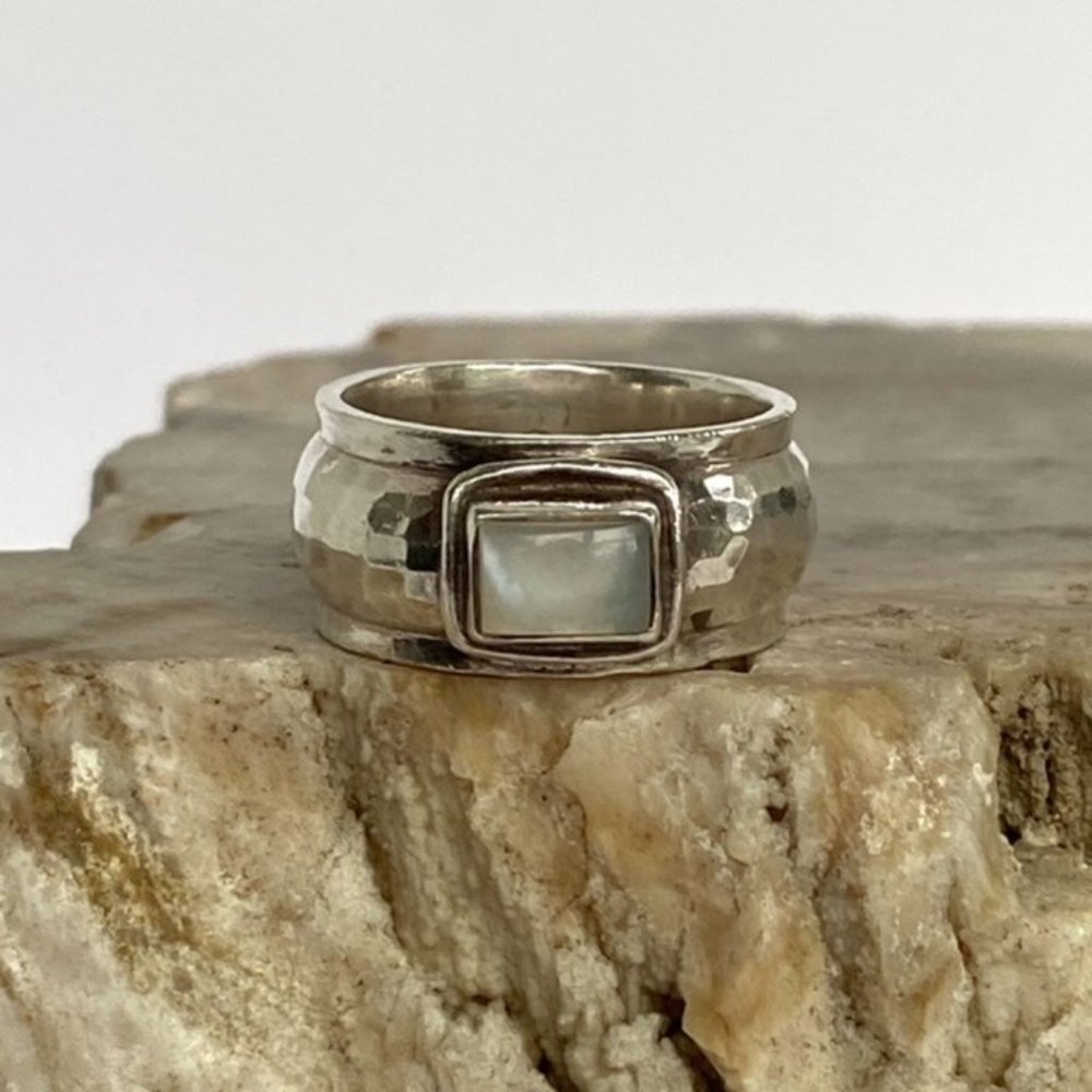 Sterling Silver 925 Cats Eye Quartz Hammered 9MM Wide Cigar Band Ring Sz 6.5 - Picture 16 of 16